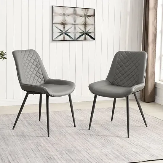 Oston Dining Chairs - Grey, Faux Leather image