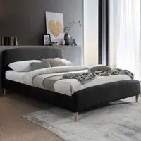 Otaola Double Bed Frame - Charcoal, Teddy Bear Fabric