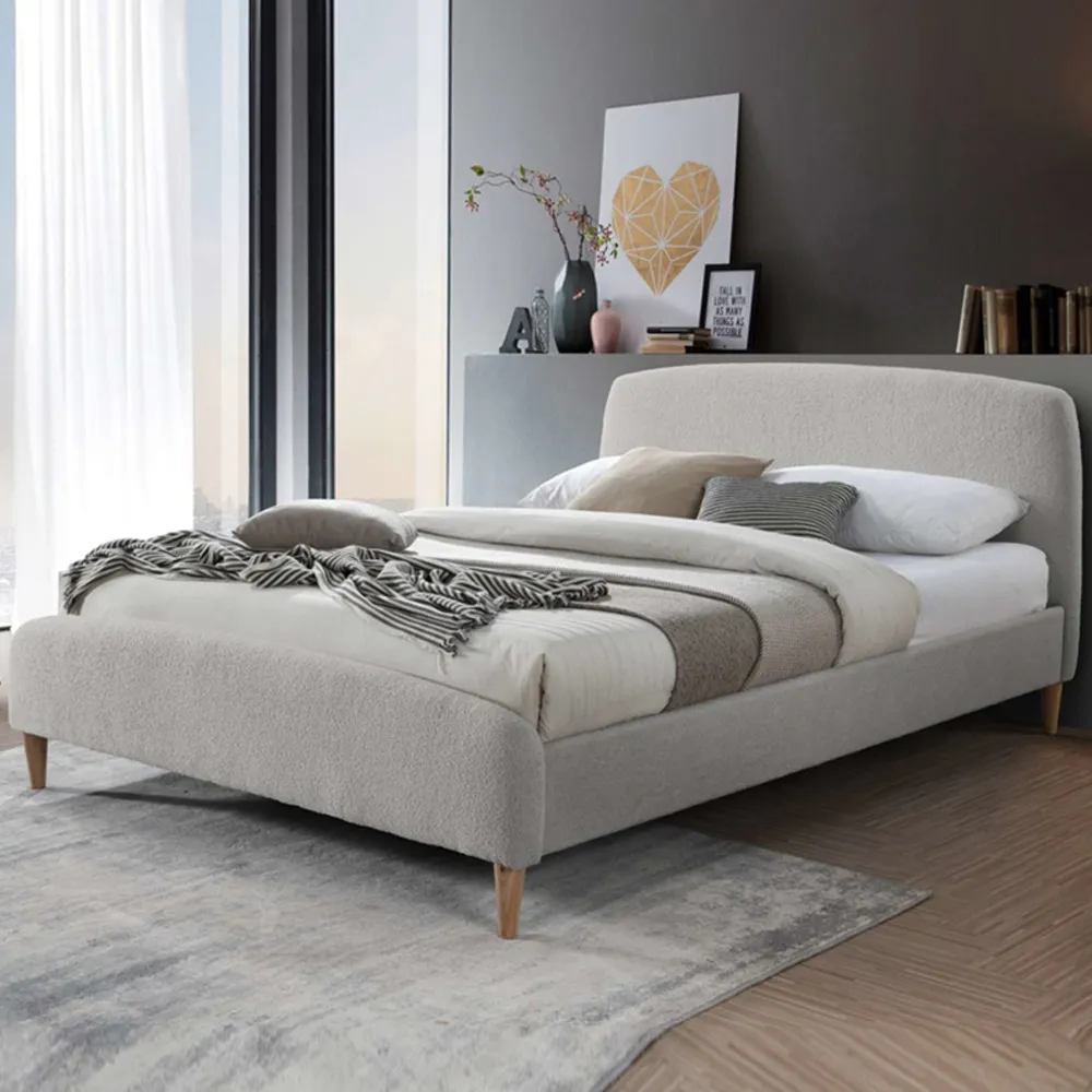 Otaola Double Bed Frame - Dove Grey, Teddy Bear Fabric