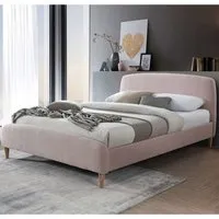 Otaola Double Bed Frame - Pink, Teddy Bear Fabric