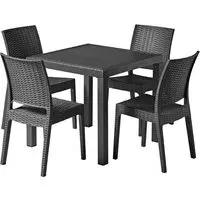 Ottawa Black Rattan Dining Table with Fishkill 4 Chairs - Dark Grey