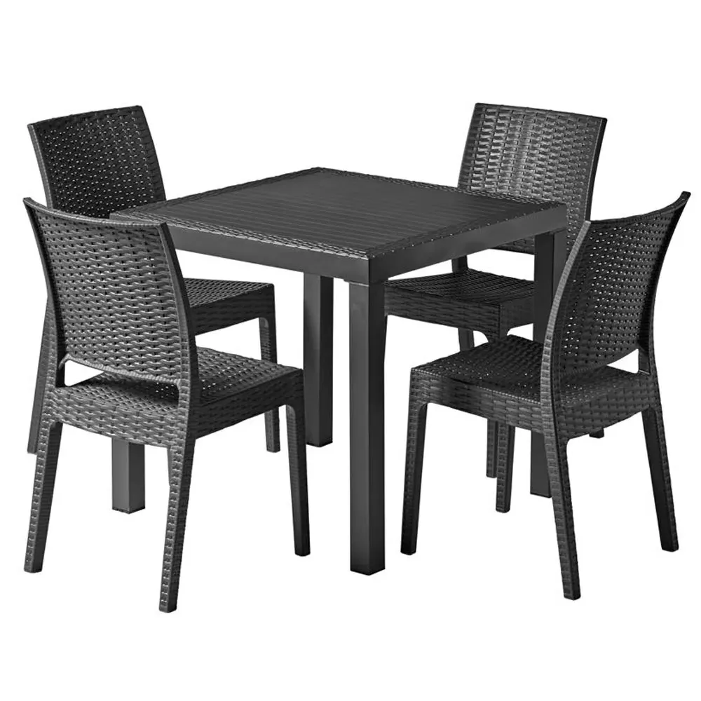 Ottawa Black Rattan Dining Table with Fishkill 4 Chairs - Dark Grey image