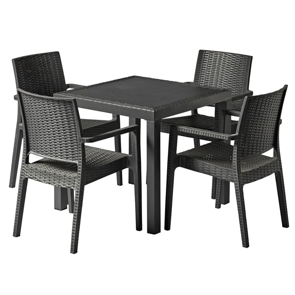 Ottawa Dining Table with Laporte 4 Chairs - Dark Grey, Rattan