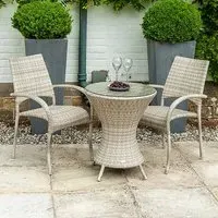 Ottery 600mm Glass Bistro Set with 2 Fiji Armchairs - Pearl