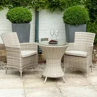 Ottery 600mm Glass Bistro Set with 2 Wave Armchairs - Pearl