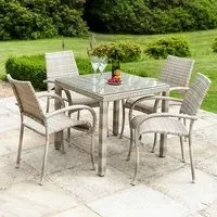 Ottery Glass Dining Set with 4 Fiji Armchairs - Pearl