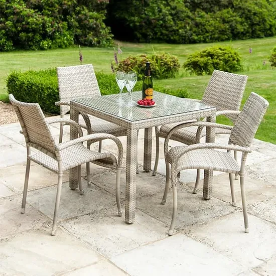Ottery Glass Dining Set with 4 Fiji Armchairs - Pearl
