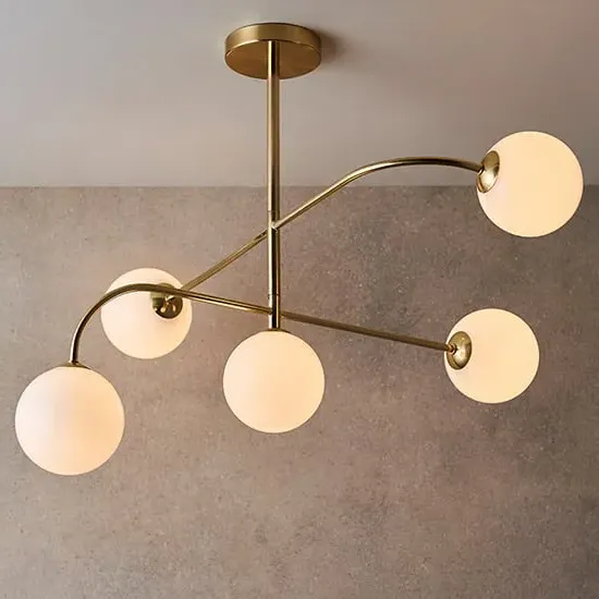 Otto 5 Lights Semi Flush Ceiling Light - Brushed Brass, Glass