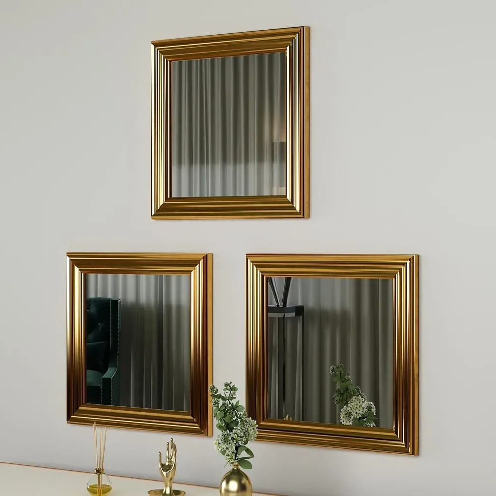 Otto Glass Set of 3 Round Wall Mirrors - Gold, MDF product