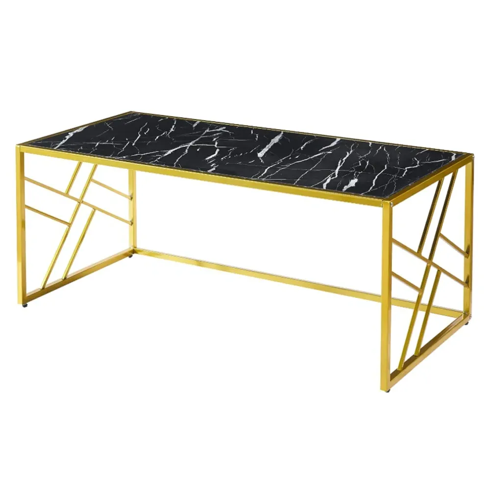 Ovid Coffee Table - Black Marble Effect, Gold Frame