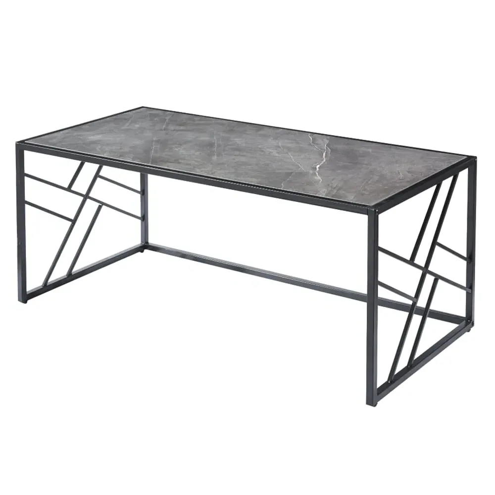 Ovid Coffee Table - Grey Marble Effect, Black Frame image