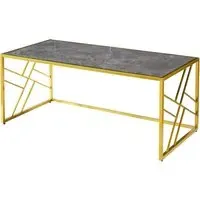 Ovid Coffee Table - Grey Marble Effect, Gold Frame