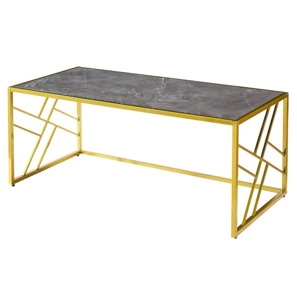 Ovid Coffee Table - Grey Marble Effect, Gold Frame