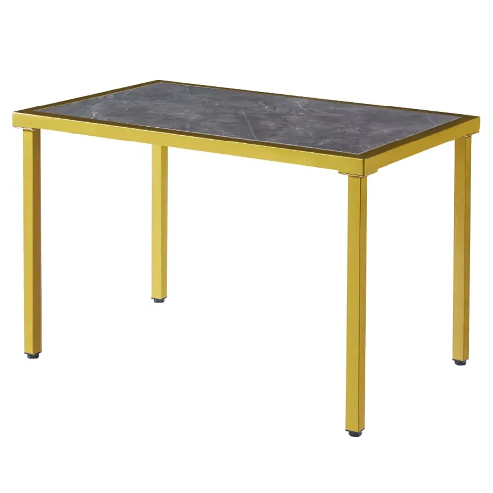 Ovid Dining Table - Grey Marble Effect, Gold Frame