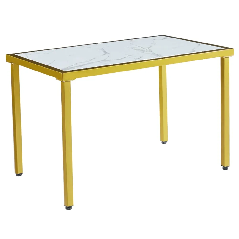 Ovid Dining Table - White Marble Effect, Gold Frame