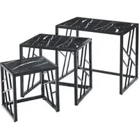Ovid Nest of 3 Tables - Black Marble Effect, Metal