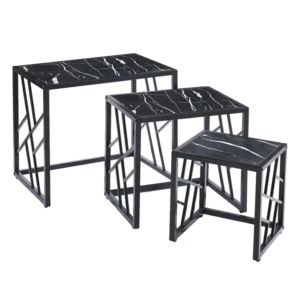 Ovid Nest of 3 Tables - Black Marble Effect, Metal image