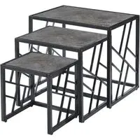 Ovid Nest of 3 Tables - Grey Marble Effect, Black Frame