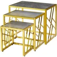 Ovid Nest of 3 Tables - Grey Marble Effect, Gold Frame