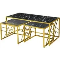 Ovid Nesting Coffee Tables - Black Marble Effect, Gold Metal