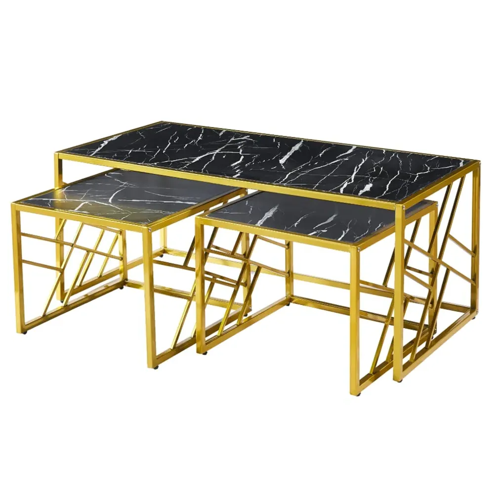 Ovid Nesting Coffee Tables - Black Marble Effect, Gold Metal