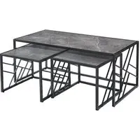 Ovid Nesting Coffee Tables - Grey Marble Effect, Black Frame