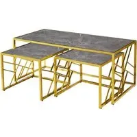 Ovid Nesting Coffee Tables - Grey Marble Effect, Gold Frame