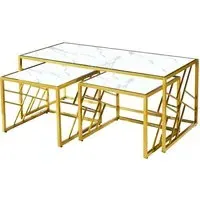 Ovid Nesting Coffee Tables - White Marble Effect, Gold Metal