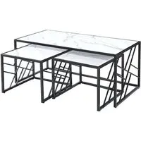 Ovid Nesting Coffee Tables - White Marble Effect, Metal