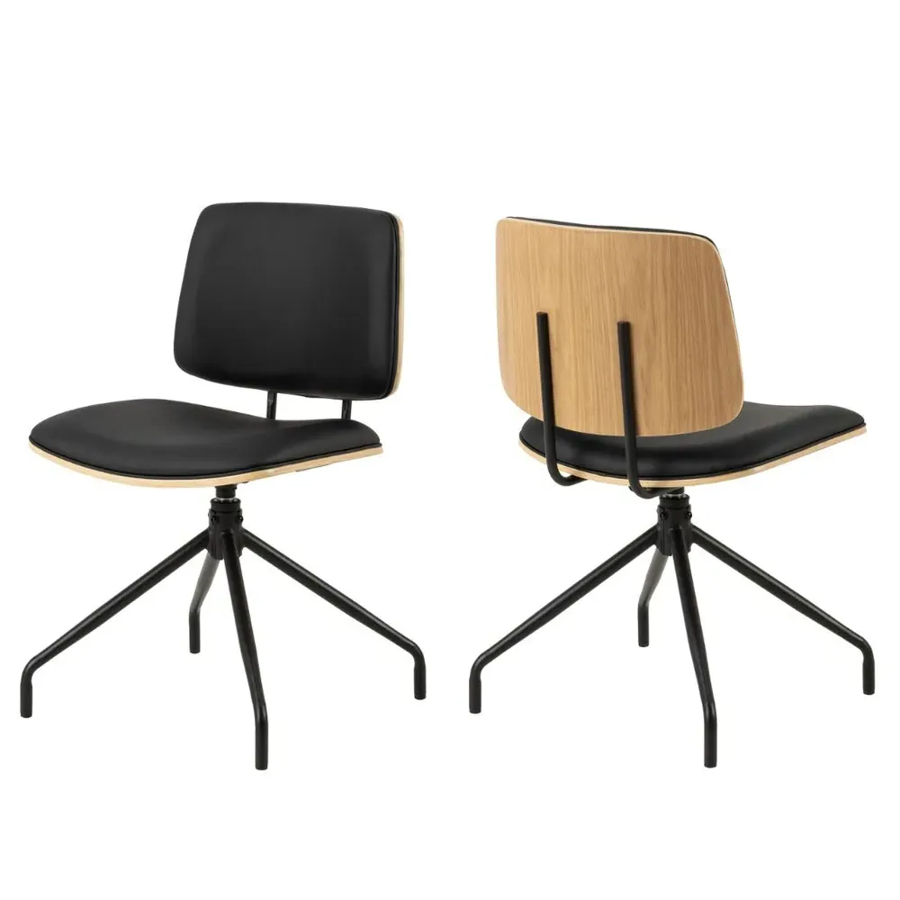 Owasso Dining Chairs with Wooden Frame, Set of 2 - Matt Black, Faux Leather product