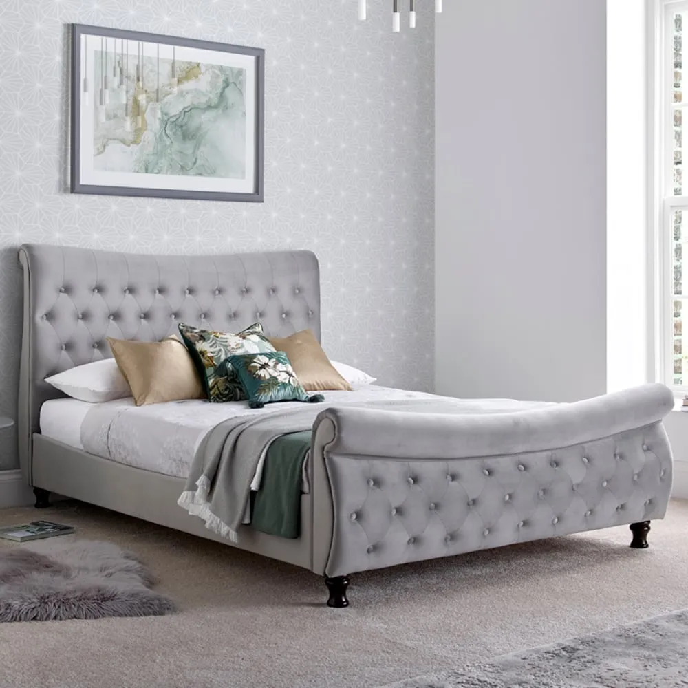 Owenton Chesterfield King Size Bed Frame - Grey, Velvet