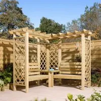 Oxer Corner Garden Arbour with Seating - Natural Timber alternate view