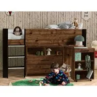 Oxford Mid Sleeper Bed with Desk - Black, Wood