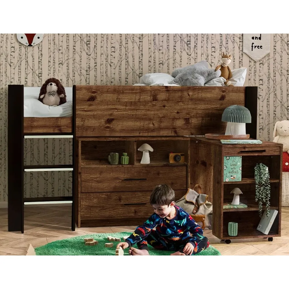 Oxford Mid Sleeper Bed with Desk - Black, Wood