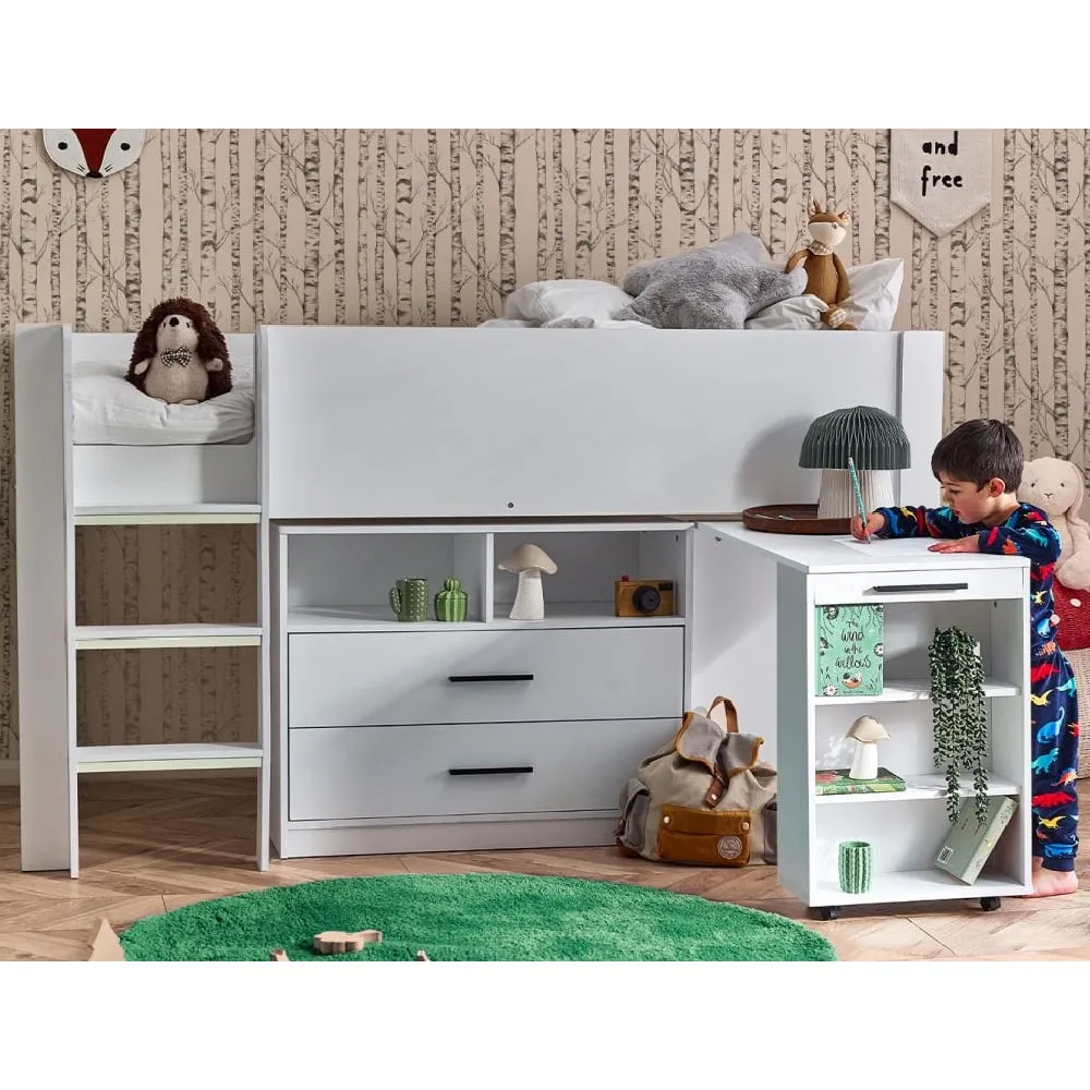 Oxford Mid Sleeper Bed with Desk - White, Wood