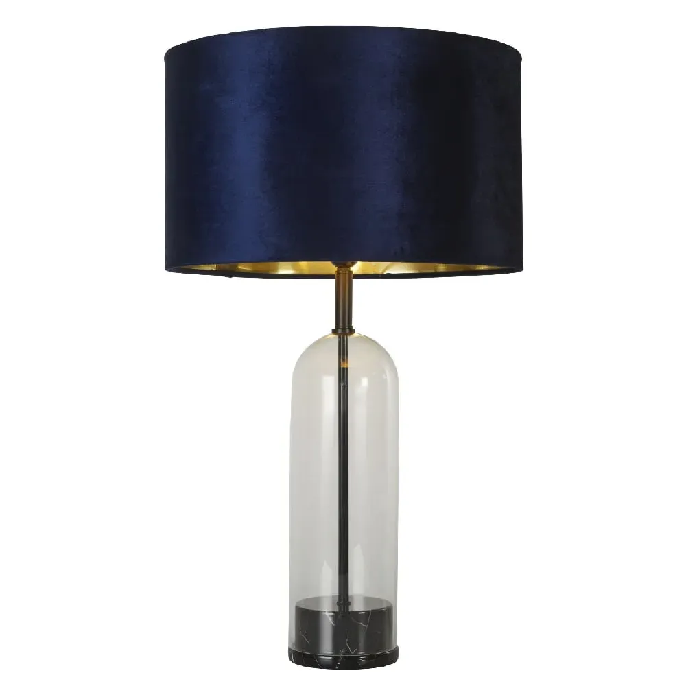 Oxford Velvet Shade Table Lamp - Navy, Glass Marble Base