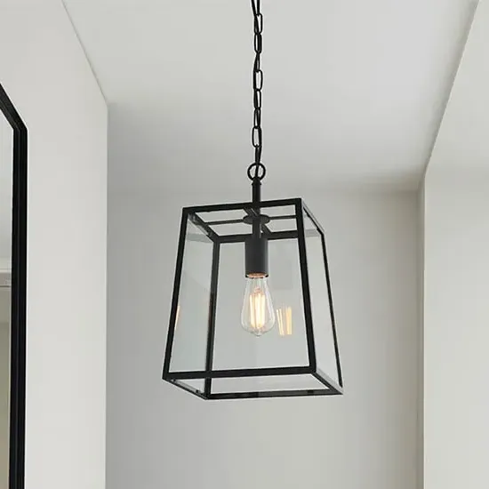 Oxon Clear Glass Shade Ceiling Pendant Light - Matt Black