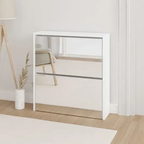 Ozark Mirrored High Gloss Shoe Cabinet with 2 Flaps - White image