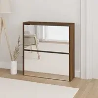 Ozark Mirrored Shoe Cabinet with 2 Flaps - Brown Oak