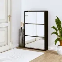 Ozark Mirrored Shoe Cabinet with 3 Flaps - Black