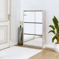 Ozark Mirrored Shoe Cabinet with 3 Flaps - Concrete Effect