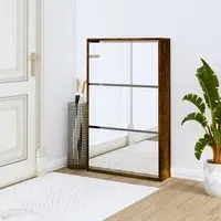 Ozark Mirrored Shoe Cabinet with 3 Flaps - Smoked Oak