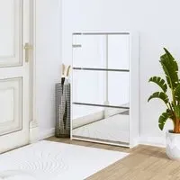 Ozark Mirrored Shoe Cabinet with 3 Flaps - White High Gloss