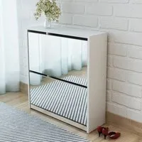 Ozark Mirrored Shoe Storage Cabinet 2 Flip Doors - White alternate view