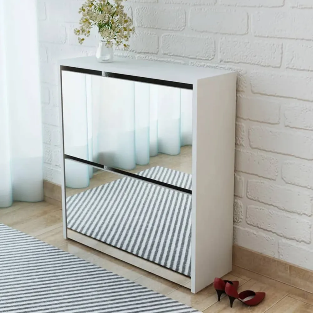 Ozark Mirrored Shoe Storage Cabinet 2 Flip Doors - White product