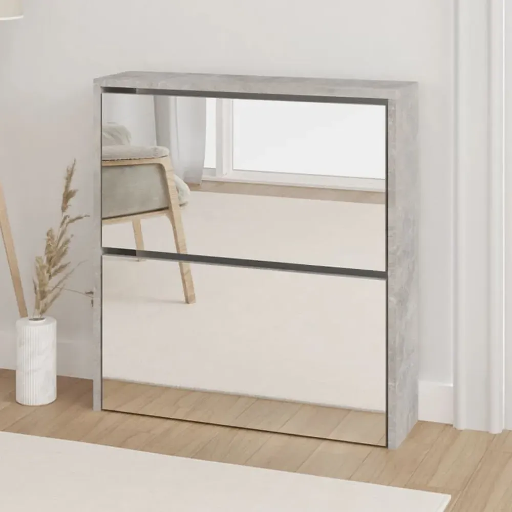 Ozark Mirrored Shoe Storage Cabinet with 2 Flip Doors - Concrete Grey