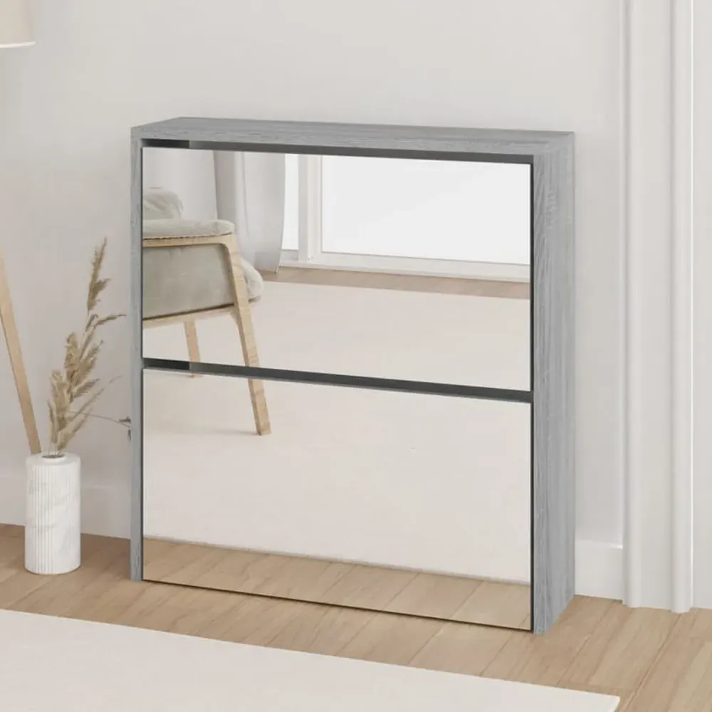 Ozark Mirrored Shoe Storage Cabinet with 2 Flip Doors - Grey Sonoma