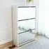 Ozark Mirrored Shoe Storage Cabinet with 3 Flip Doors - White