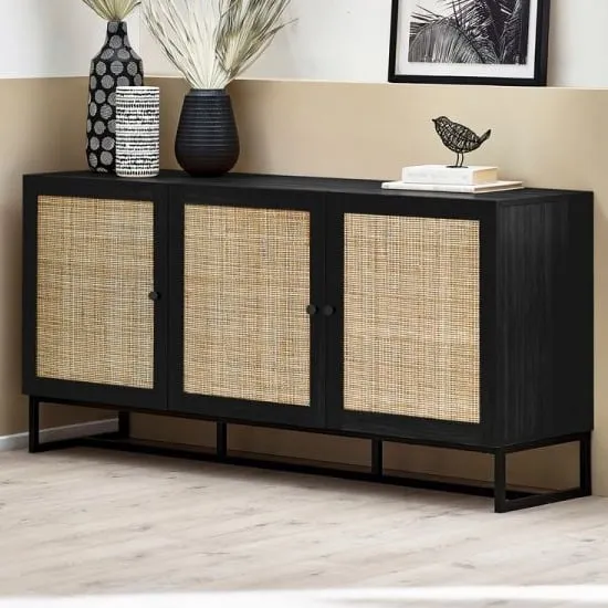 Pabla 3 Door Sideboard - Black, Melamine image