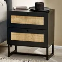 Pabla Bedside Cabinet with 2 Drawers - Black, Rattan